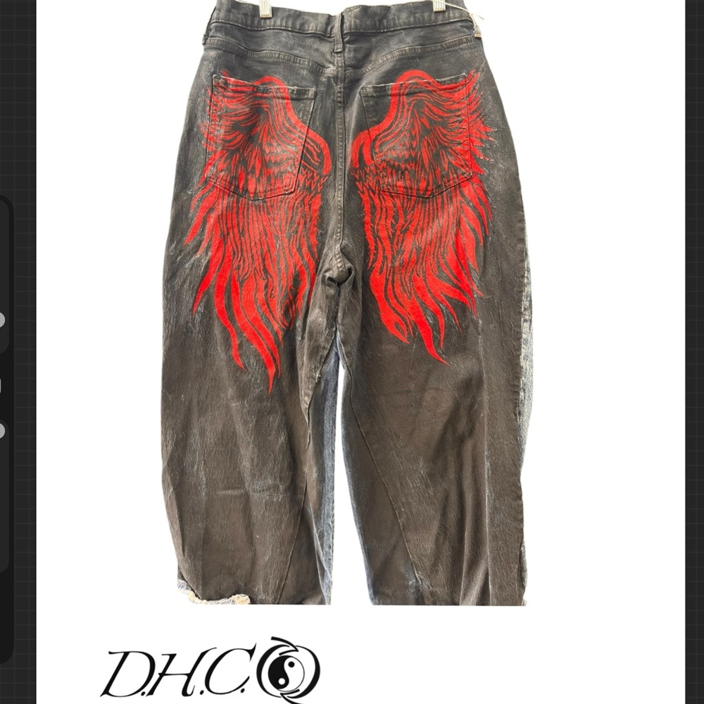 Universal Thread up-cycled Black Jeans with Red Wing Design